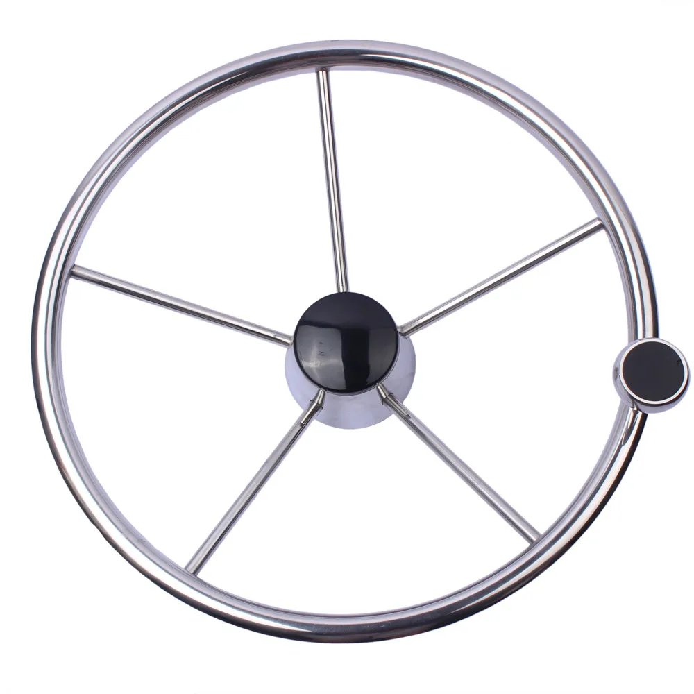 

Boat 15.5" Stainless Steel Destroyer Grip Steering Wheel 5 Spoke With Knob
