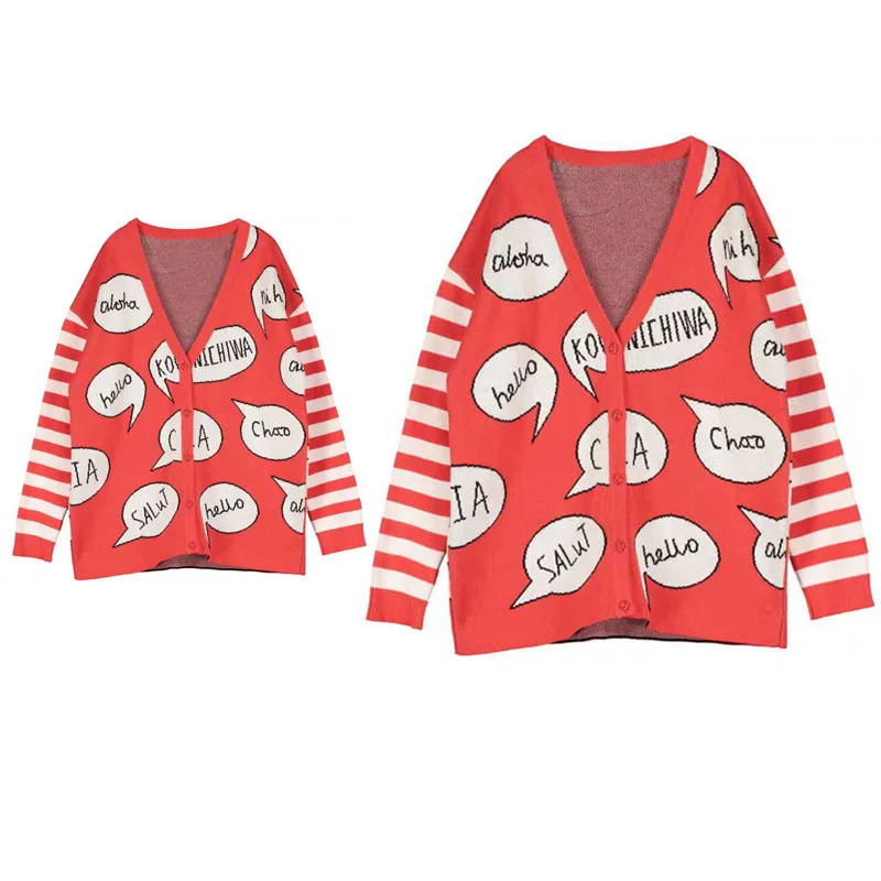 Зимнее вязаное пальто для всей семьи зимняя куртка мамы и ребенка модное с