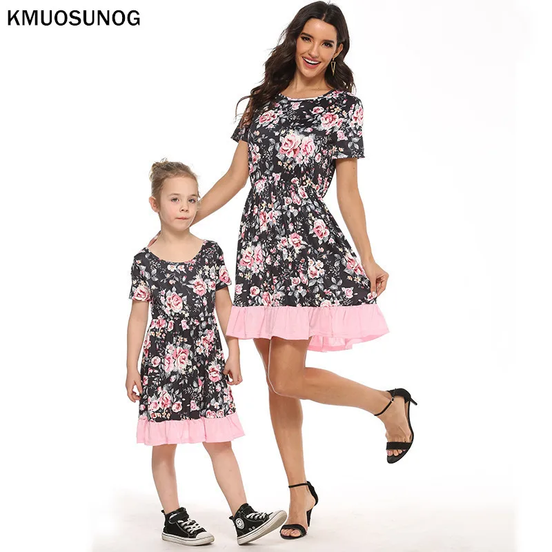 Spring Mommy and Me Clothes Princess Baby Dresses Girl Short Sleeve Floral Mother Daughter 2020 Beach Sundress C0700 | Мать и ребенок