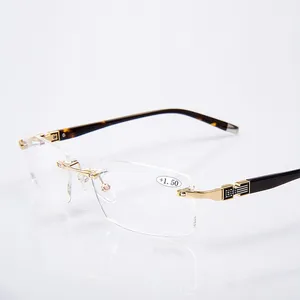 Мужские стильные очки для чтения без оправы с защитой от синего света из титанового сплава модные квадратные качественные пресбиопические очки с оправой для мужчин 1,59 шт.