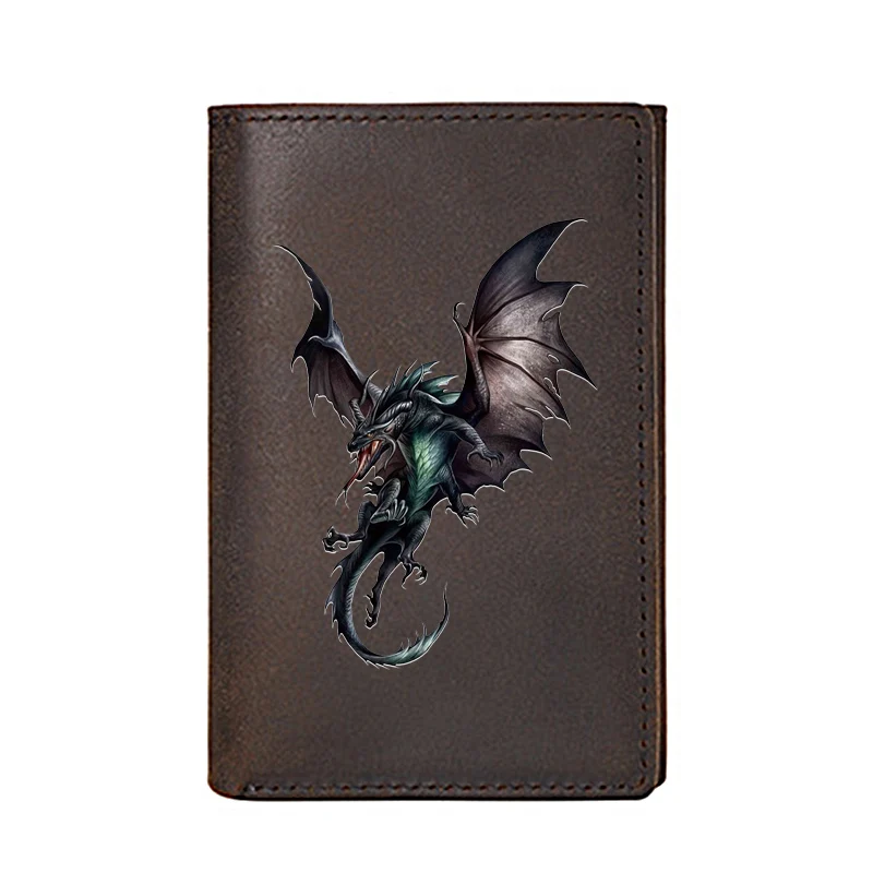 

Personality Genuine Leather Men Wallet Three Fold High Quality Cool Flying Dragon Credit Business Card Holders Male Purses