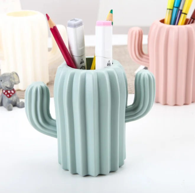 Pen holder creative student stationery Desktop cactus desk multifunction storage box PE container brush pot office supplies | Дом и сад