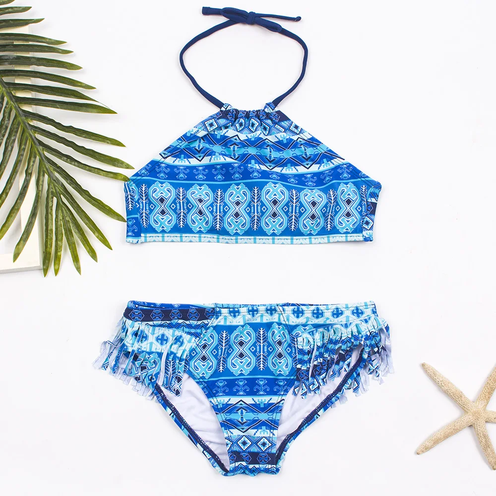 

Tassel Falbala Kids Girls Bikini Set Print Multi Girls Swimwear Swimsuit Bikinis Children Biquini Infantil Bathing Suit A372