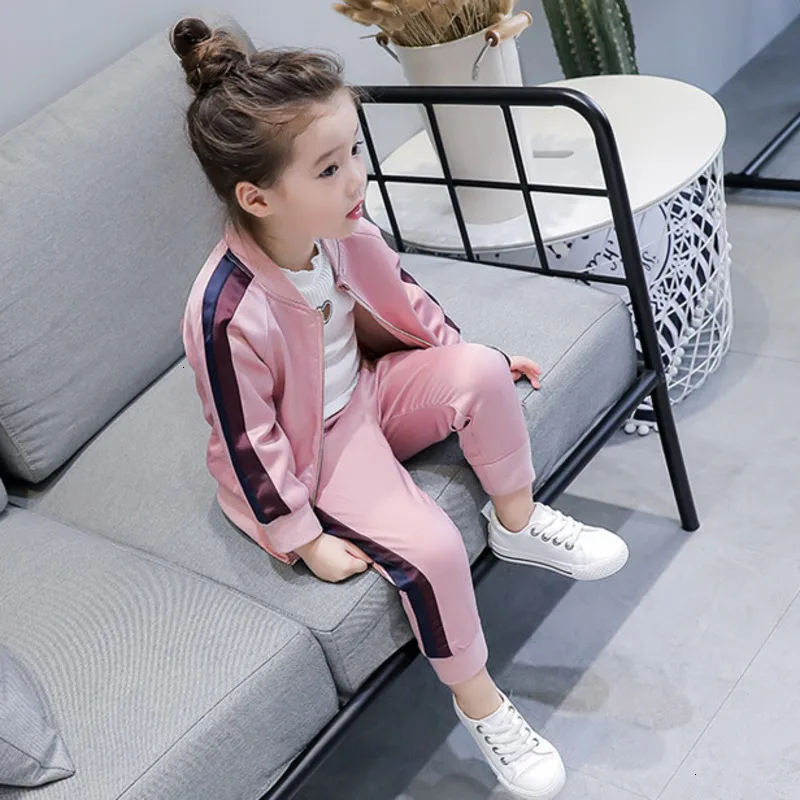 Осень 2019 Модный комплект одежды для девочек куртка с длинным рукавом и штаны из 2