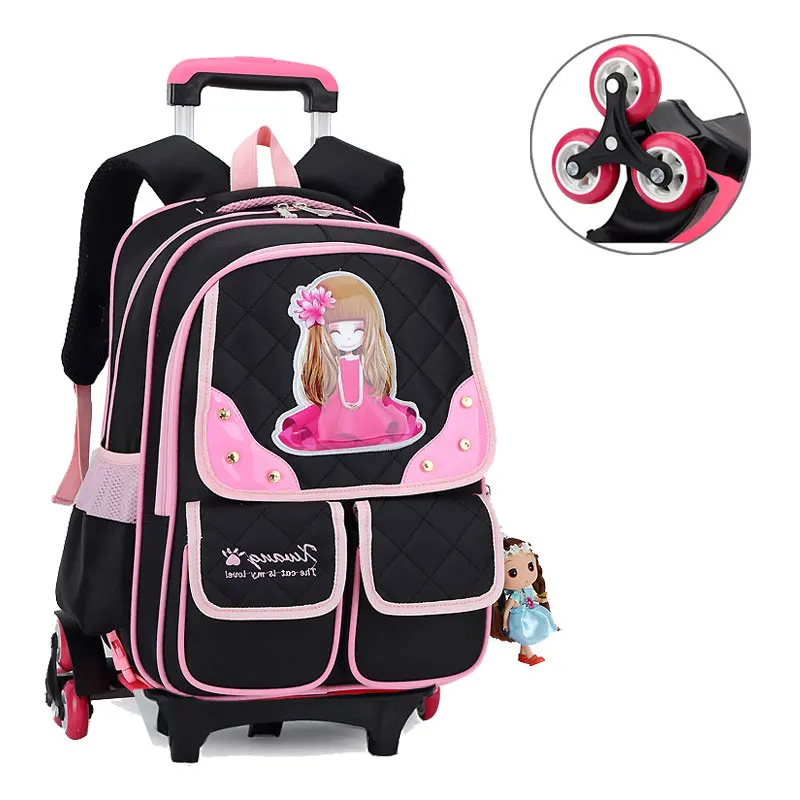 Kids School Backpack with Wheels Removable Children Rolling Bookbag for Girls Breathable Orthopedics School Trolley Bags Mochila
