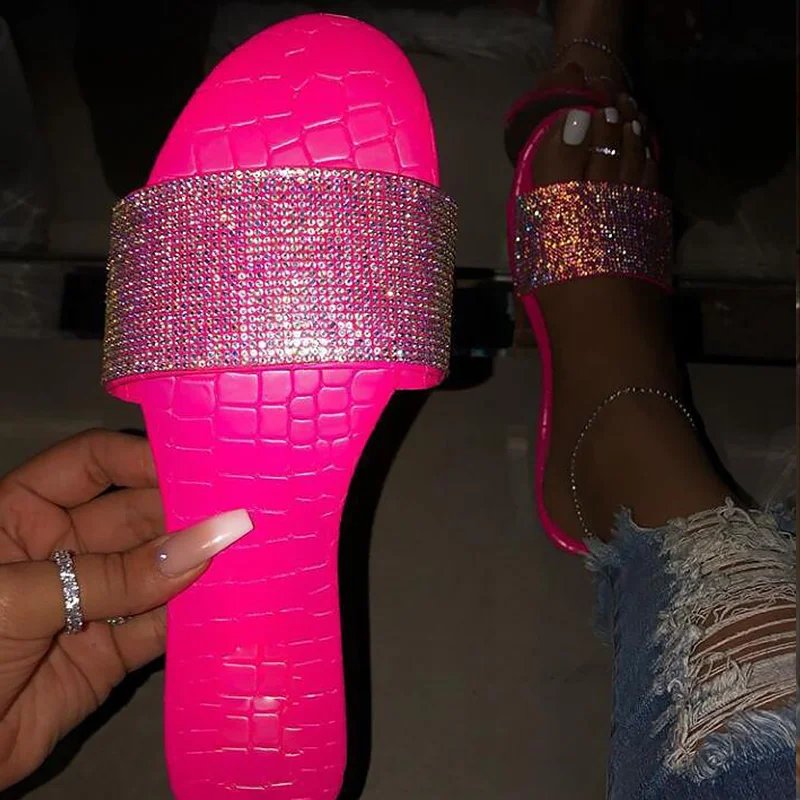 С украшением в виде кристаллов Женские шлепанцы Сезон лето Повседневная обувь