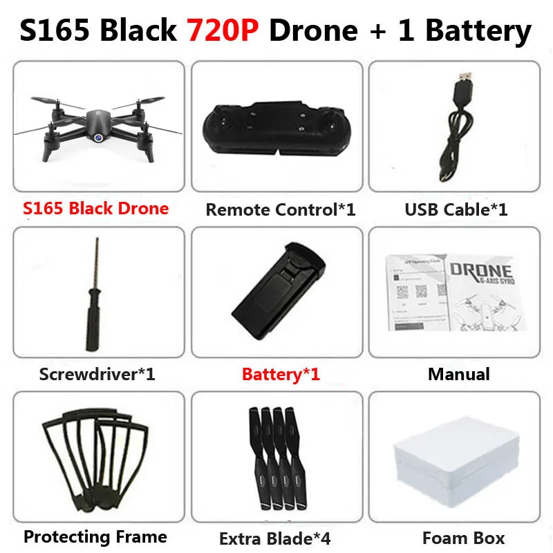 S165 720P Black 1B S165 Профессиональный WiFi FPV Дрон с двойной камерой 4K антенна видео широкоугольный оптический поток RC Квадрокоптер Вертолет игрушка E58 SG106 - Цвет: S165 720P Black 1B
