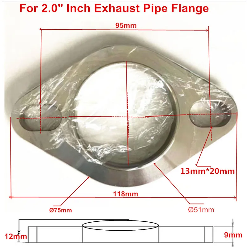Stainless Steel Oval 2" 2.5" 3" 3.2" 3.5" Exhaust Pipe Flange Gasket 2 Bolts Hole Manifold Collector Flanges Header For All Cars