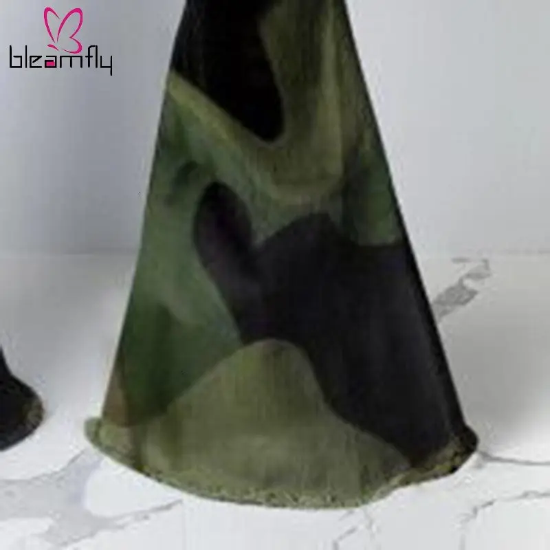 Повседневные расклешенные камуфляжные штаны для женщин с принтом рваные модные