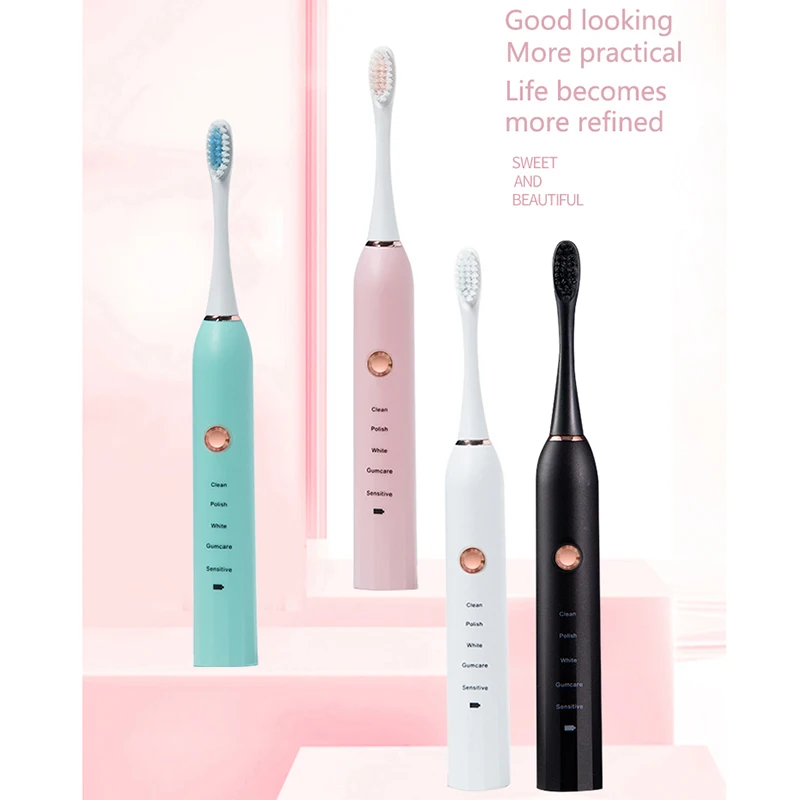 Electric Toothbrush Rechargeable Black White Sonic Teeth Brush Oral Hygiene IPX7 Waterproof with Replacement Brush Head Gift