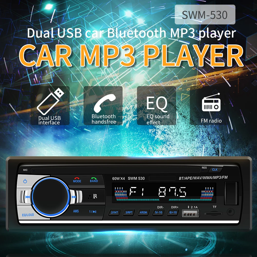 

12V 1 DIN In-Dash Car Stereo FM Radio MP3 Audio Player Hands-free Calls Aux Input / SD / TF / Dual USB / MP3 / MMC