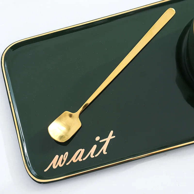 Скандинавская керамическая тарелка Ins чернильно-зеленая золотая поднос кофейная