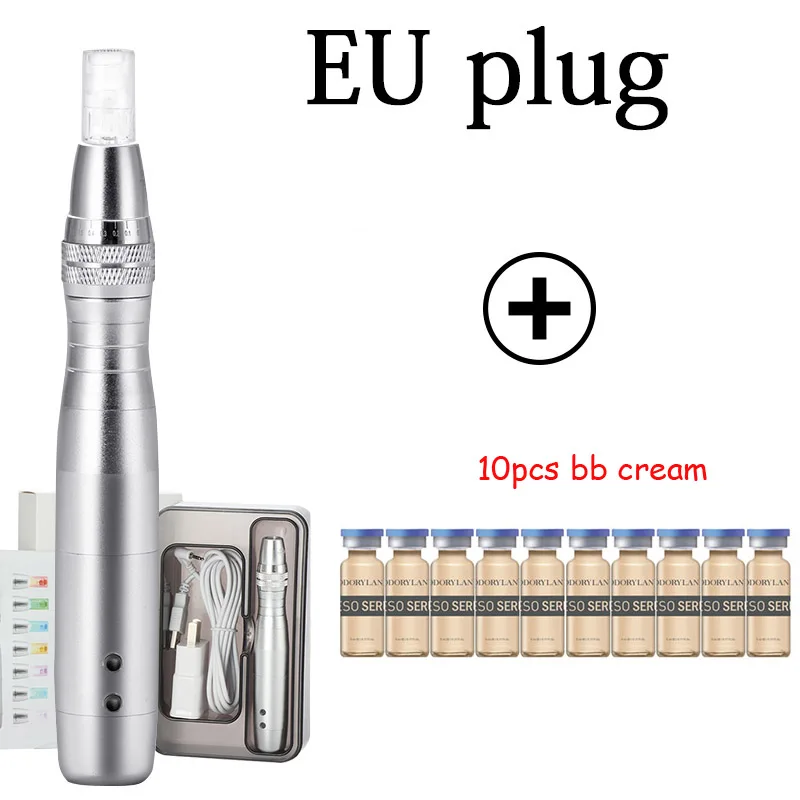 EU plug kit 7 цветов светодиодный светильник BB mose Машина Микроиглы ручка с 5 мл BB крем stayve Белый Осветляющий основа BB сыворотка светящаяся красота ручка - Цвет: EU plug kit
