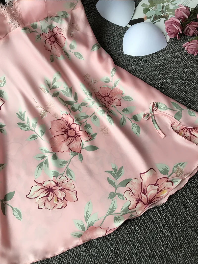 

Printed Sling Nightdress for Ladies Sexy Lace Design Comfortable Home Nightgowns Sleeping Dress Women Sleepwear Night Dress