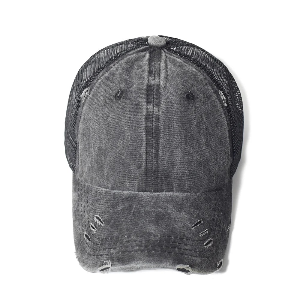 Ponytail Messy High Bun Woman Washed Dad Hat Cotton Casual Ponycap Adjustable Mesh Trucker Baseball Cap Breathable Running hat