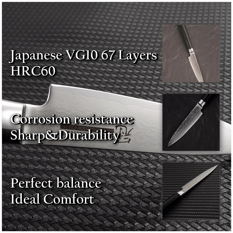 

Grandsharp 5 Inch Utility Damascus Knife 67 Layers Japanese Damascus Stainless Steel VG10 Cooking Tools Damascus Kitchen Knives