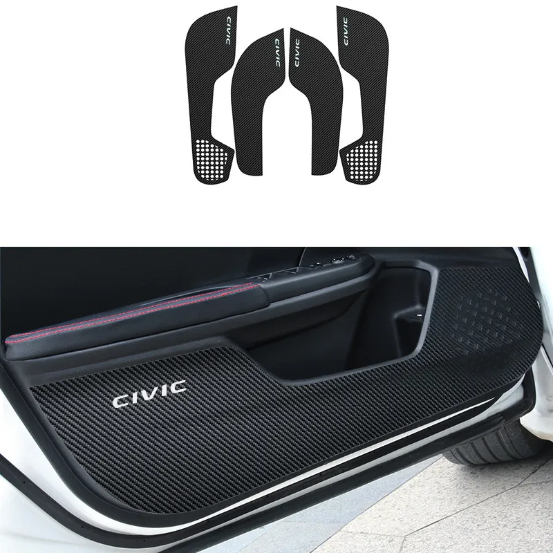 

4Pcs Car Door Anti-kick Mat Carbon Fiber Leather Sticker Waterproof Anti-scratch Accessories For Honda Civic 2019 2018 2017 2016