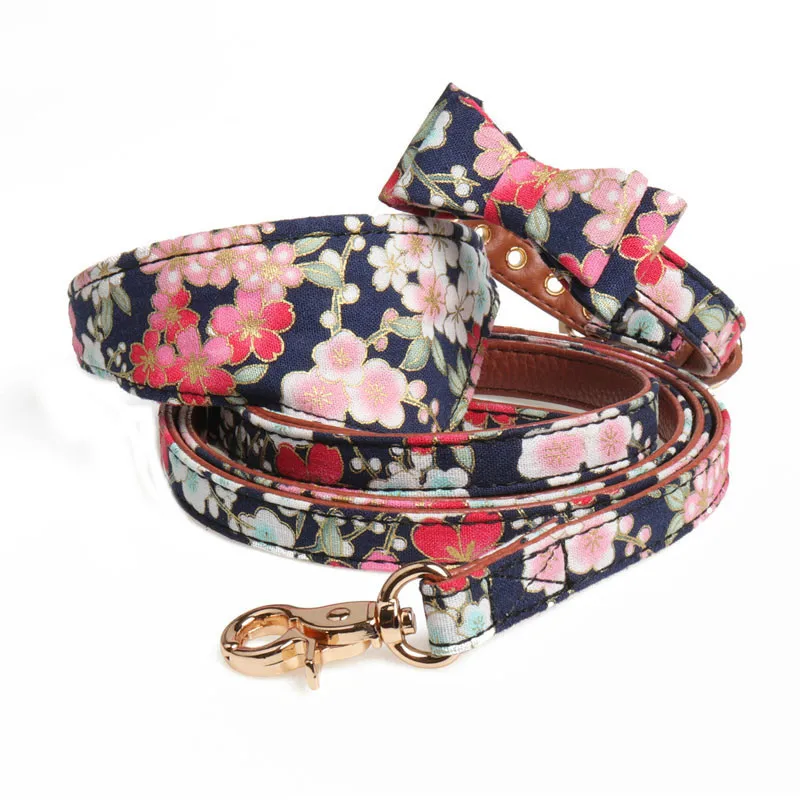 Симпатичная искусственная кожа ошейник для собак бант цветочный принт собачий