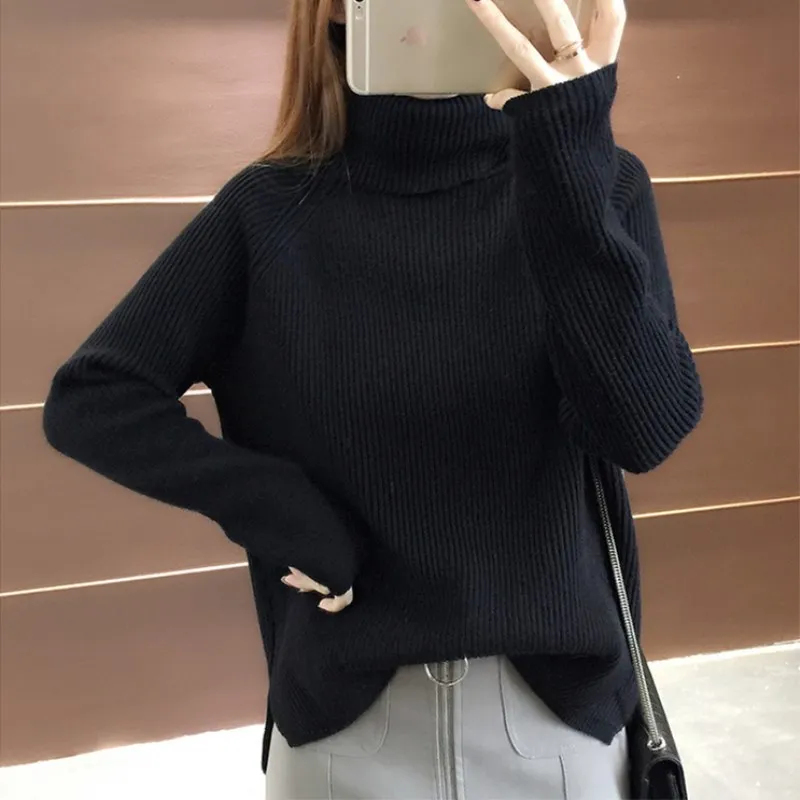 LANMREM желтый женский пуловер с высоким воротом и длинным рукавом вязаный свитер