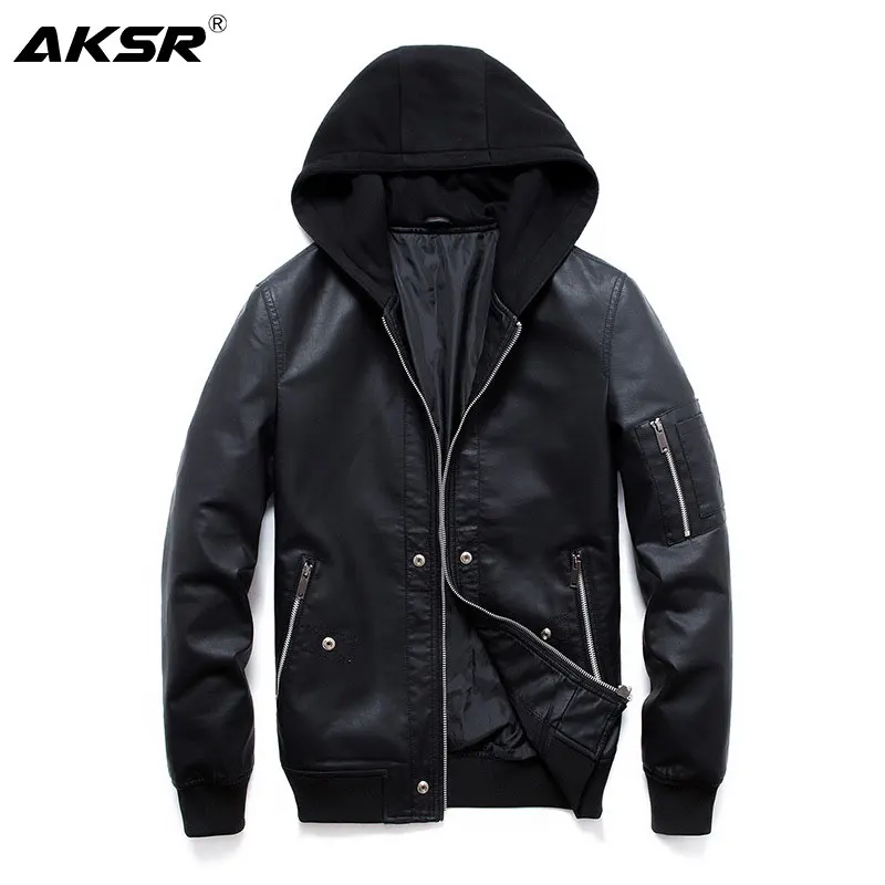 Мужская кожаная куртка уличная с капюшоном искусственная ( ый) куртки для мужчин