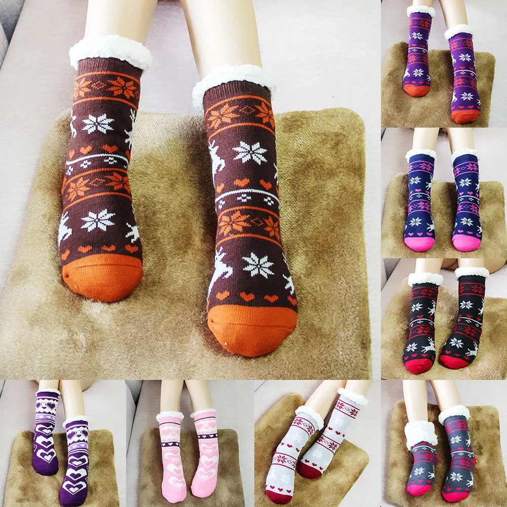 

1pair Women Sleeping Comfortable Winter Dormitory Extra Warm Thick Fleece Foot Anti Slip Soft Thermal Indoor Socks Office Home