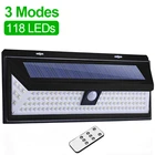 Уличный светильник на солнечной батарее с дистанционным управлением, 118 светодиодов, 3 режима