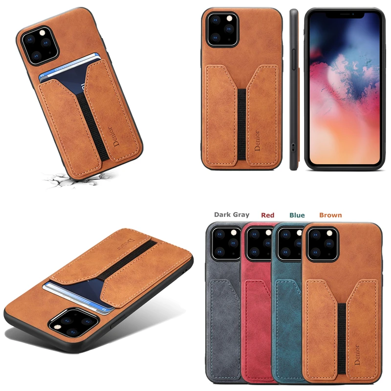 Card Holder Phone Case for Apple iPhone 11 Pro Max Luxury Leather Cover Silicone Frame Anti-knock Fashion |