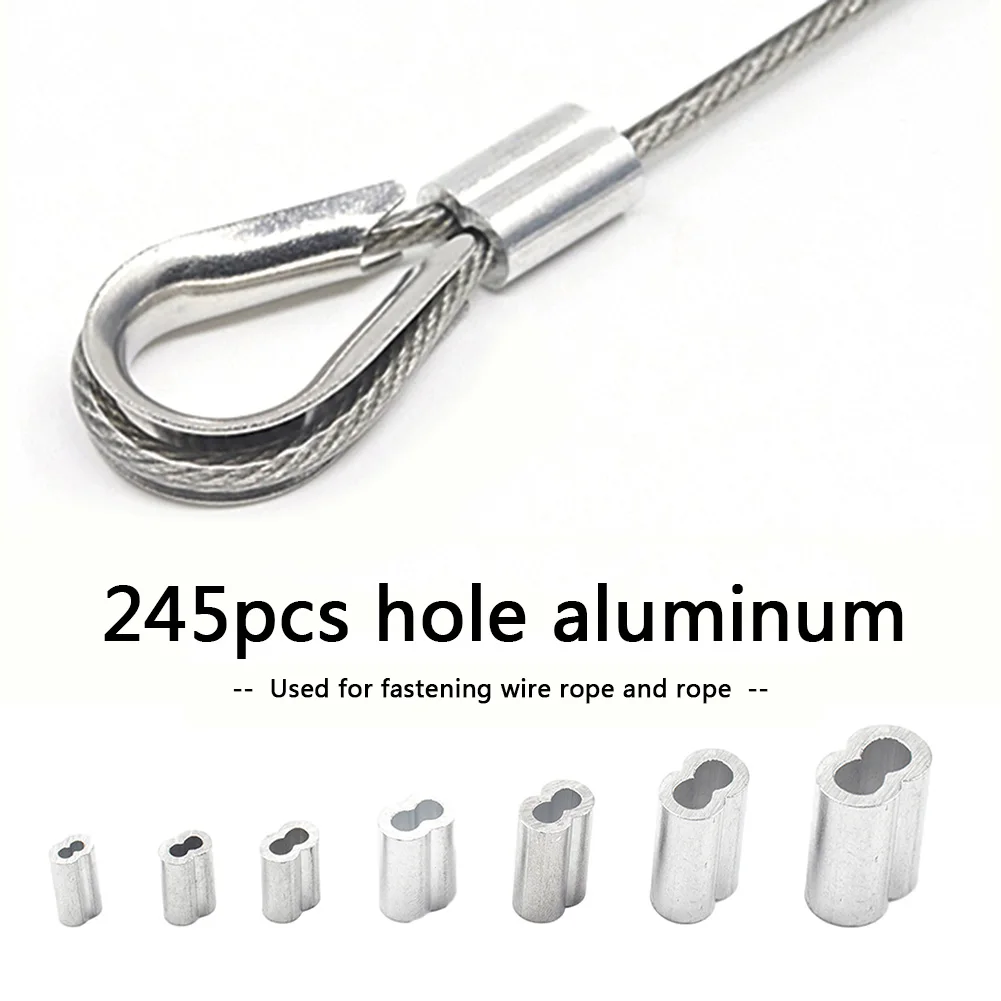 

245pcs 1.2-5mm Aluminum Wire Rope Crimping Loop Sleeve Clamps Suitable Assortment 7 Sizes for Cable Wire Rope Clamps Accessories