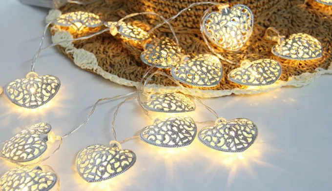 

Fairy String Light Metal Heart Shaped Curtain Lamp Party Wedding Outdoor Decor Led Iron Love Heart Hollow String Lights