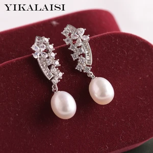 YIKALAISI 925 Sterling Silver Earrings Jewelry For Women 8-9mm Drop Shape Natural Freshwater Pearl Earrings 2021 New Wholesales