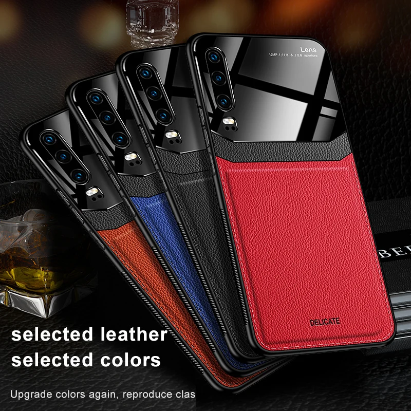 Huawei P30 Pro Case Luxury Leather + hard PC Skin protective Back Cover for Lite P 30 phone shell case | Мобильные телефоны и