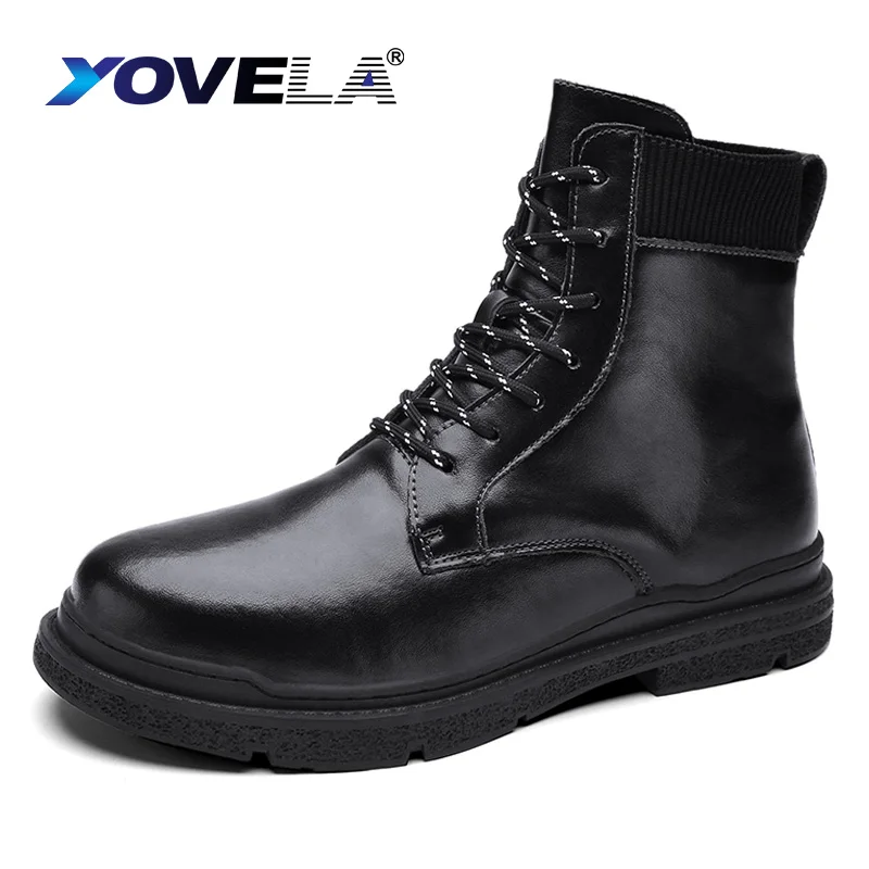 

Men's Fashion Motorcycle Boots Warm Fur Snow Boots Men Leather Punk Shoes Winter Lace-Up High-top Winter Shoes Men Warm Boots