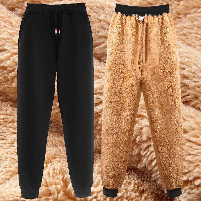 

Slim Women Pant Winter Lambskin Cashmere Pants Warm Female Casual Pants Harem Pants Lined Fleece Trousers Autumn Sweatpants