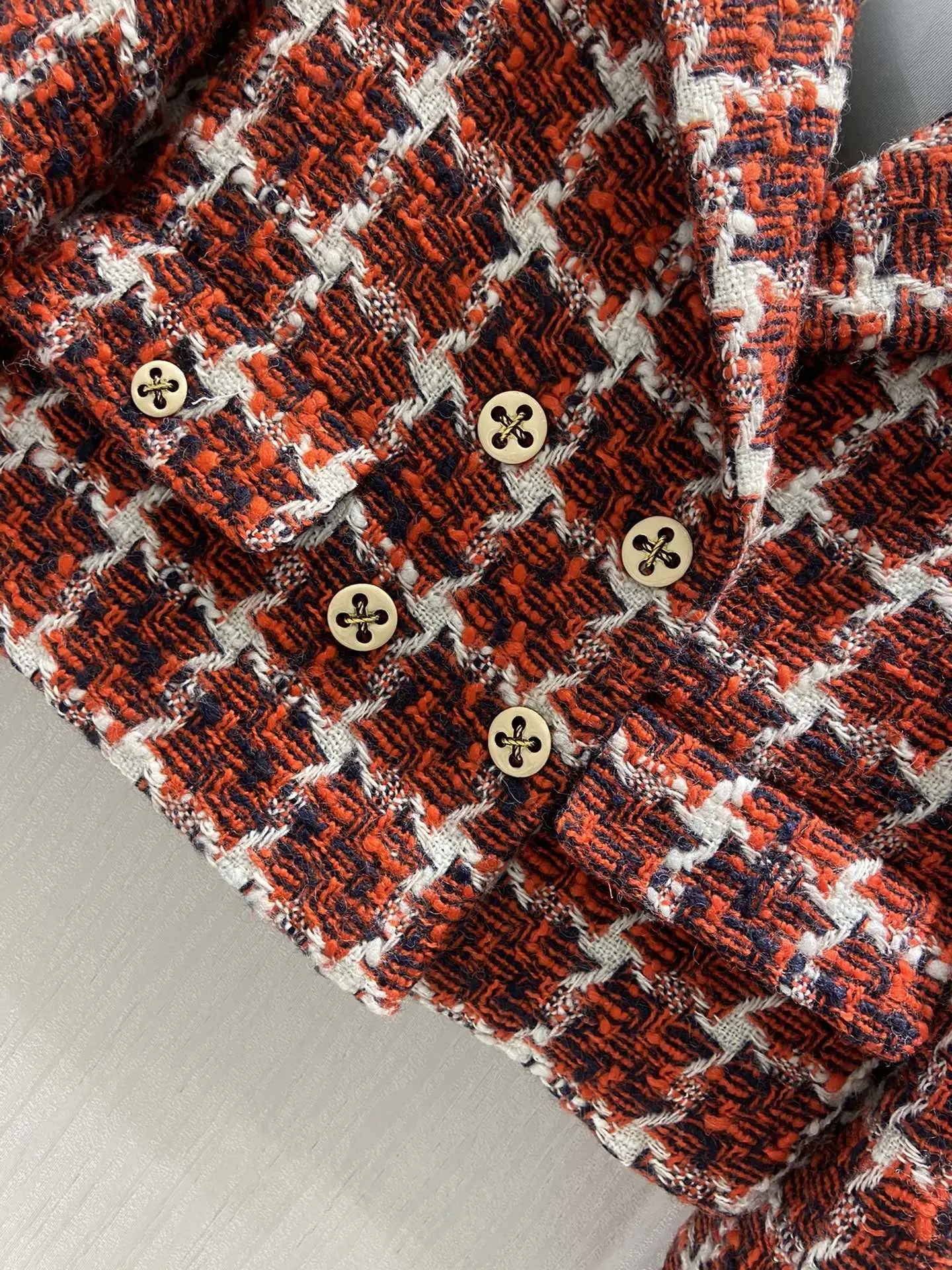 

2020 New Ladies High Quality Fashion Long Sleeve Lapel Tweed Plaid Jacket 1212