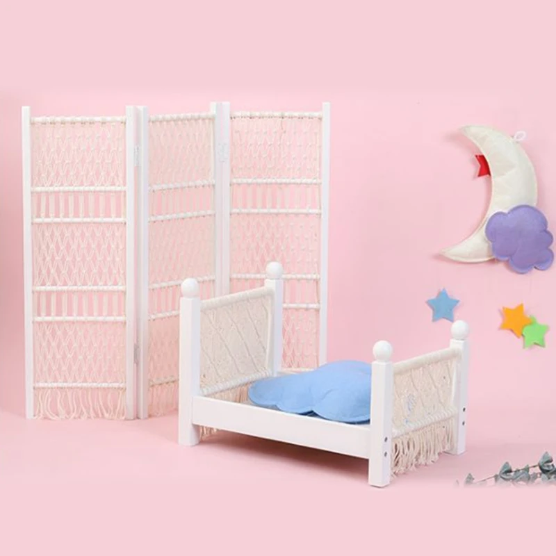 

1 Pc Newborn Posing Mini Bed Baby Photo Shooting Props Cotton Rope Weave Wooden Crib Infant Photograph Accessories