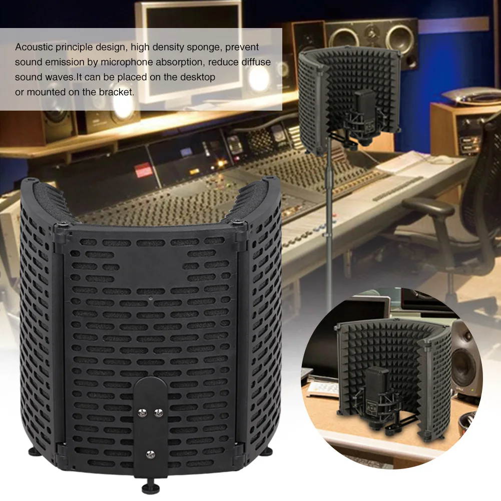 

Cover Studio Microphone Isolation Shield Recording Equipment Wind Screen Foldable Panel Adjustable Angle Live Broadcast Filter