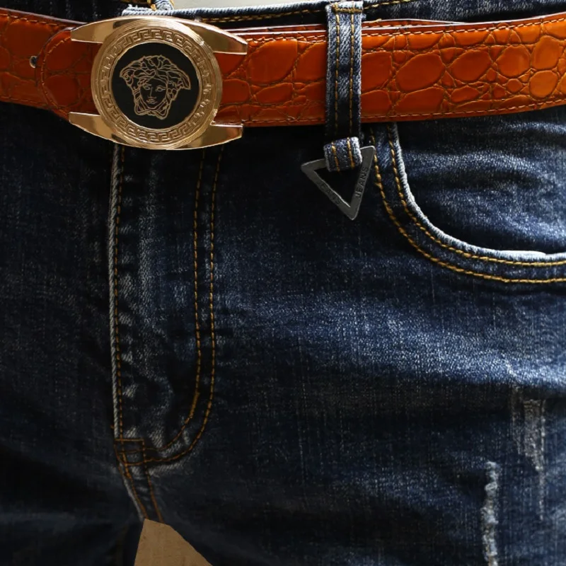 Fashion Mens Skinny Ripped Jeans Blue Midweight Jean Pencil Pants for Men Streetwear