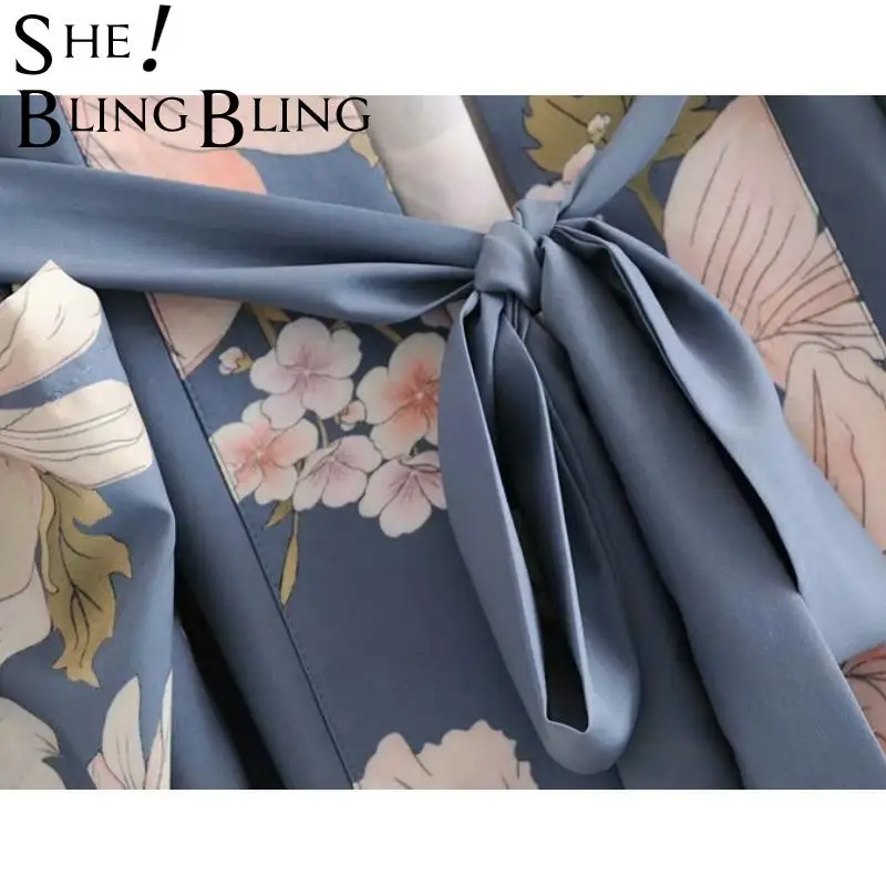 Женская винтажная блузка SheBlingBling Za 2021 в стиле бохо с цветочным принтом и поясом