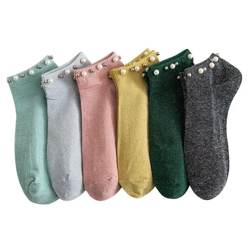 Новинка винтажные блестящие носки с жемчугом женские хипстерские Стразы