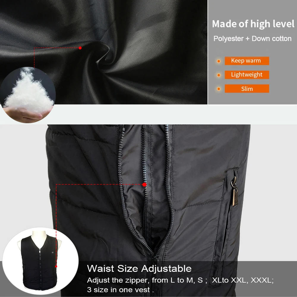 Winter Thermal Washable Size Adjustable Heated Vest Waistcoat with 8000mAh Battery for Outdoor Skiing Hunting Hiking Riding | Дом и сад
