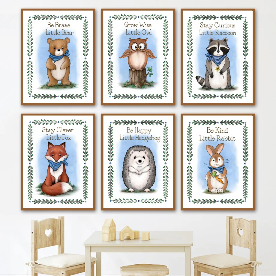 

Wall Art Canvas Painting Bear Fox Owl Rabbit Hedgehog Raccoon Animals Nordic Posters And Prints Wall Pictures Kids Room Decor