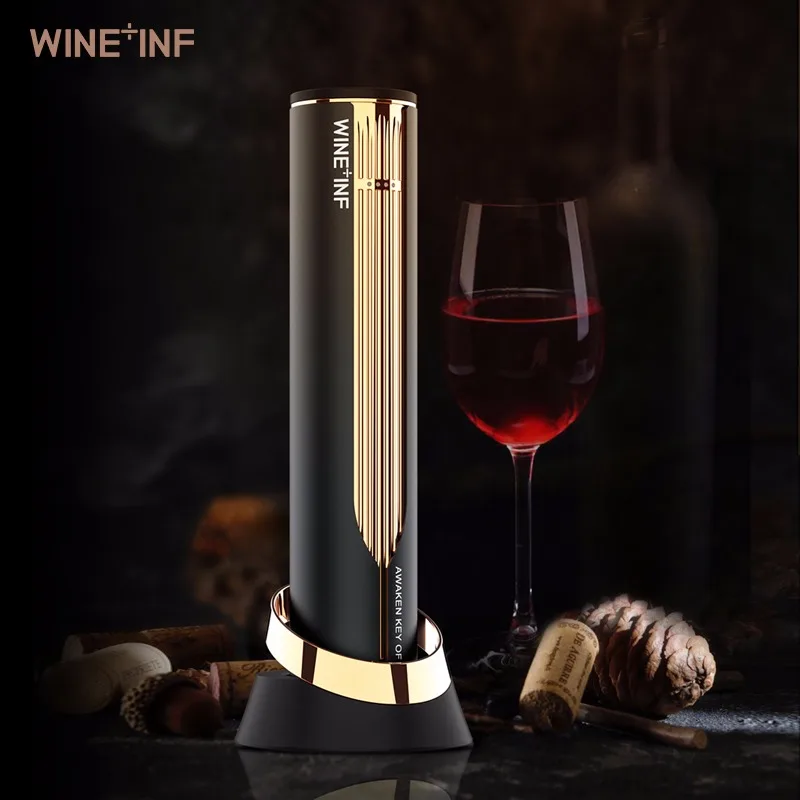 Sacacorchos el&eacute;ctrico autom&aacute;tico de alta tecnolog&iacute;a, abridor de botellas de vino inal&aacute;mbrico, accesorio de barra con soporte, cortador de papel de aluminio, juego de regalo-0