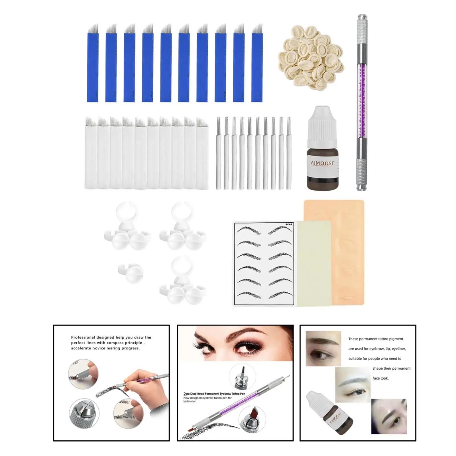 

Eyebrow Permanent Tattoo Practice Kit Set Pen Needle Pigment Ink Practise Skin Tool Ring Cup