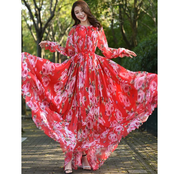 

Season travel photography desert long skirt super long size and ankle long sleeve super large skirt Chiffon Fairy Dress by the