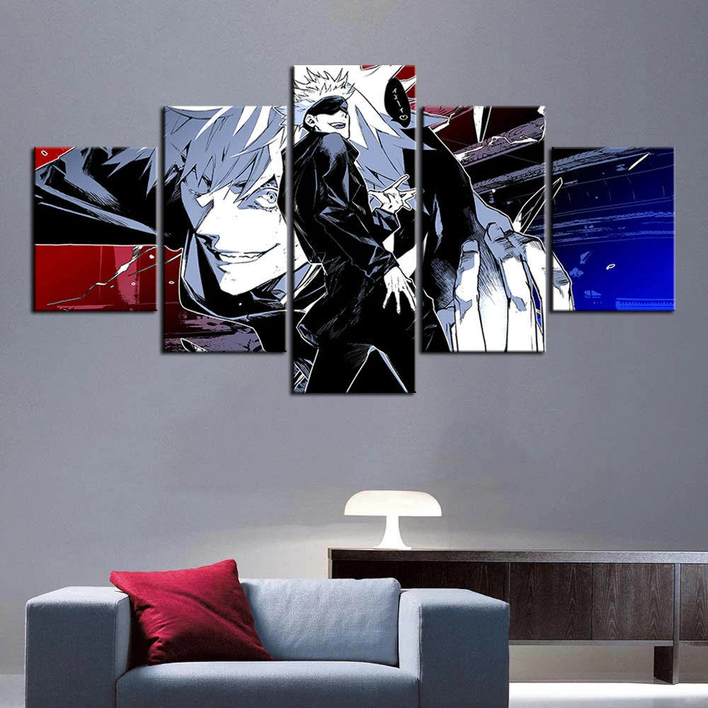 

5 OR 3 PCS Morden Prints Anime Artwork Jujutsu Kaisen Wallpaper Gojo Oil Painting Canvas Mural Japanese Anime Sticker Wall Decor