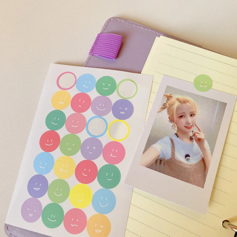 

Ins Colorful Smiling Face Sealing Cute Stickers Circular Kawaii Labels Photo Stationery Envelope Photos Diy Decorative Sticker
