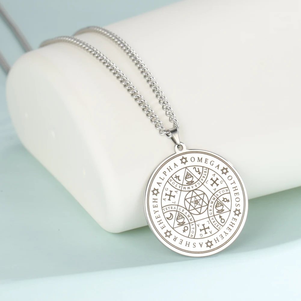 Фото Dawapara Tetragrammaton Amulet Подвеска Ожерелье Enochian Angel волшебный амулет, Альфа и Омега, AGLA колье с талисманом №3