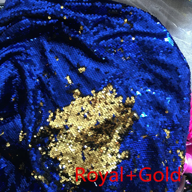 Royal blue gold 130 см x 50 см Реверсивный Русалка рыбья чешуя блесток ткань зеленый/розовое золото блесток ткань с пайетками для платьев/бикини/наволочки - Цвет: Royal blue gold