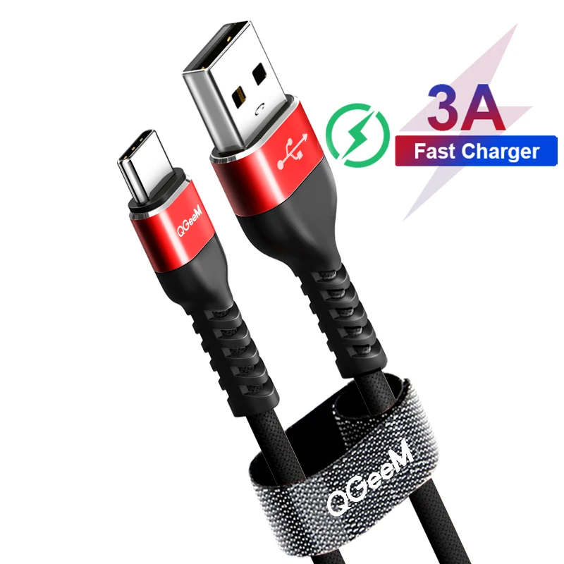 QGEEM usb type-C кабель USB-C для быстрой зарядки мобильных телефонов USB кабель для samsung Galaxy S9 huawei mate 20 Xiaomi usb type-C - Цвет: BLACK-RED