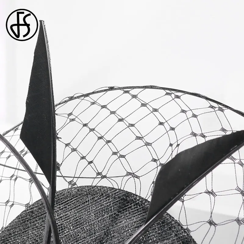 FS черный для торжественного случая шляпа женщин Свадебная фата из сетчатого